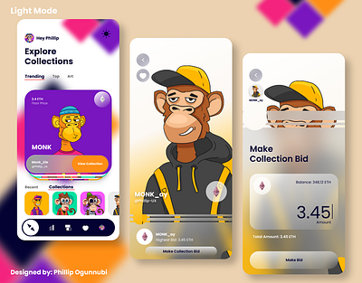 NFT Market Place Light mode app design nft productdesigns ui ux