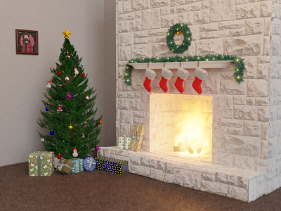 Christmas decoration 🎄 3d art blender blender3d christmas cyclesrender decoration design graphic design holiday lights merry christmas presents render room stockings tree wreath xmas