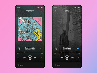 Music Player app cardigan dark mode design mobile music music player musica player de música redecorate taylor swift twenty one pilots ui uiux ux