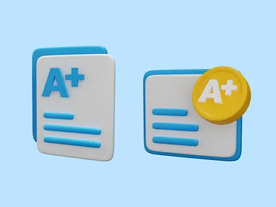 3D Grade A+ Icon 3d a creative education graphic design icon ui