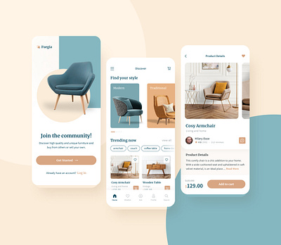 Furniture shopping app UI/UX design app armchair decor design furniture home home decor inspiration ios living minimal mobile modern ui uidesign ux uxdesign