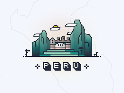 Peru Illustration 8 bit badge branding clean clouds colourful crest design digital drawing geometric graphic design illustration llama logo machu picchu nature simple sun vector