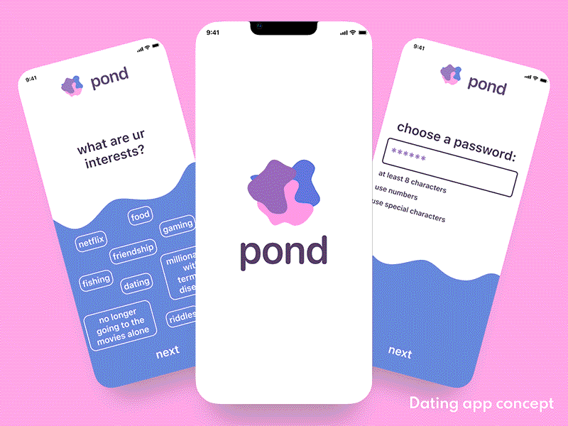 Pond - dating app sign up flow concept app branding concept dating app design flow product design progress sign up ui ux