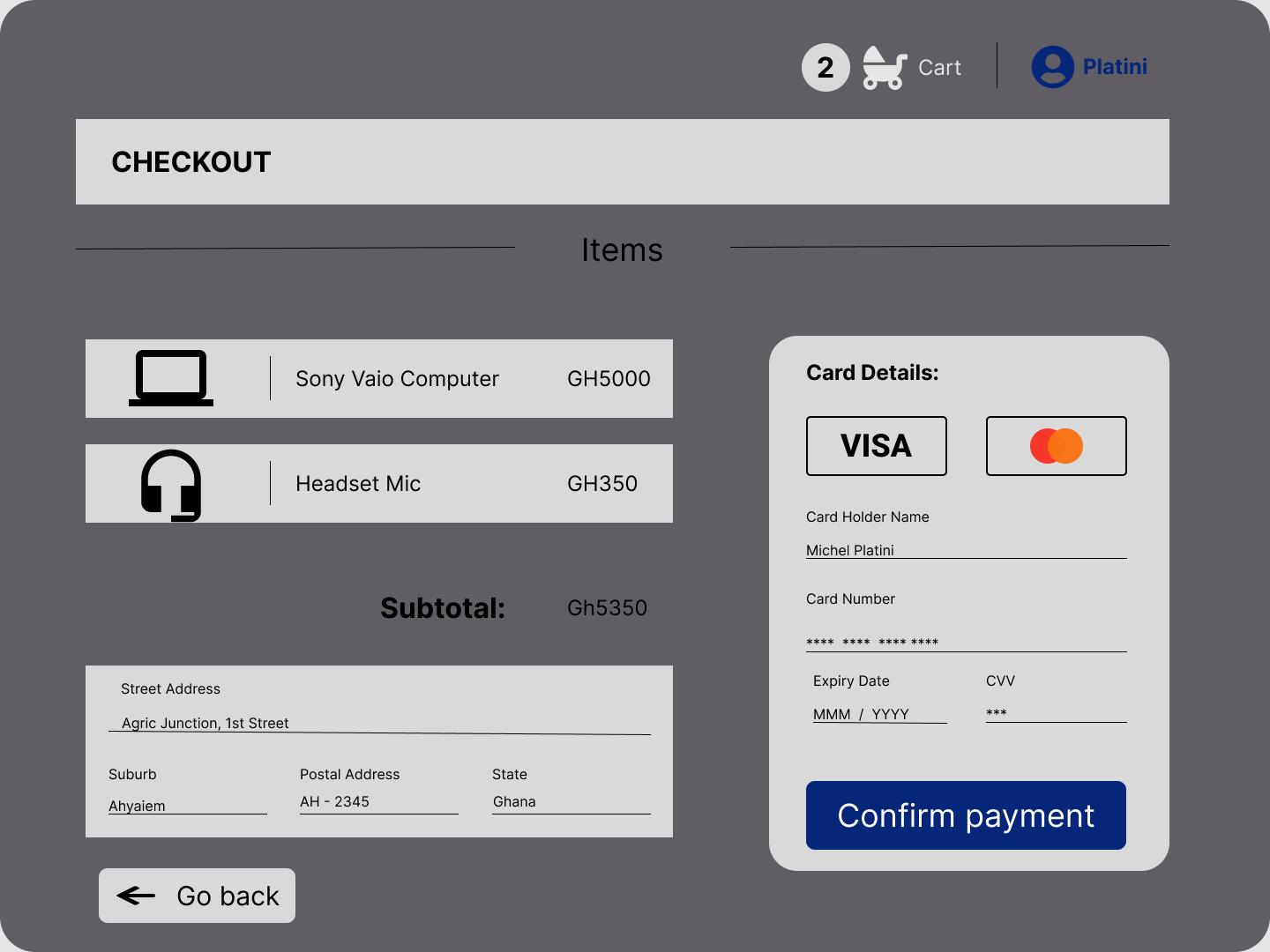 Example of checkout UI