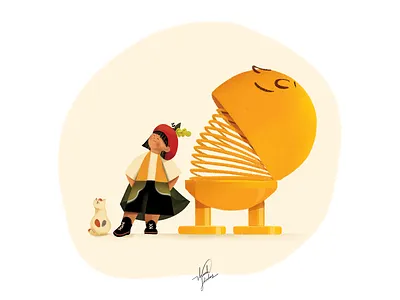 Con lò xo - Keep your chin up cat children illustration digital illustration emoji emotion exercise fun ideation illustration kids springs thanh soledas toy yellow