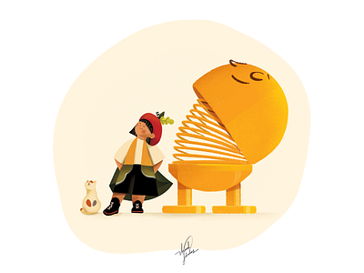 Con lò xo - Keep your chin up cat children illustration digital illustration emoji emotion exercise fun ideation illustration kids springs thanh soledas toy yellow