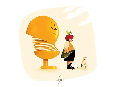 Con lò xo - Keep your head down children illustration digital illustration emoji emotion exercise fun ideation illustration kids springs thanh soledas toy yellow
