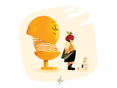Con lò xo - Keep your head down children illustration digital illustration emoji emotion exercise fun ideation illustration kids springs thanh soledas toy yellow