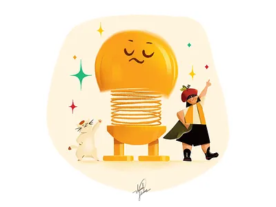 Con lò xo - Dance cat children illustration dance digital illustration emoji emotion fun ideation illustration kids springs thanh soledas toy yellow