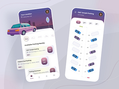 Parking App UI app design app ui booking car flat design parking parking slot ui kit