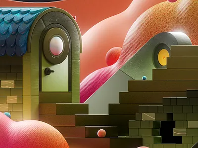 Tiny house in the space 2d 36daysogtype 3d abstract c4d cinema4d color colorful cute design home house hut illustration motion design pattern redshift smooth space textures