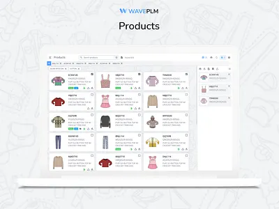 Fashion PLM: Products Module app design plm for fashion ui