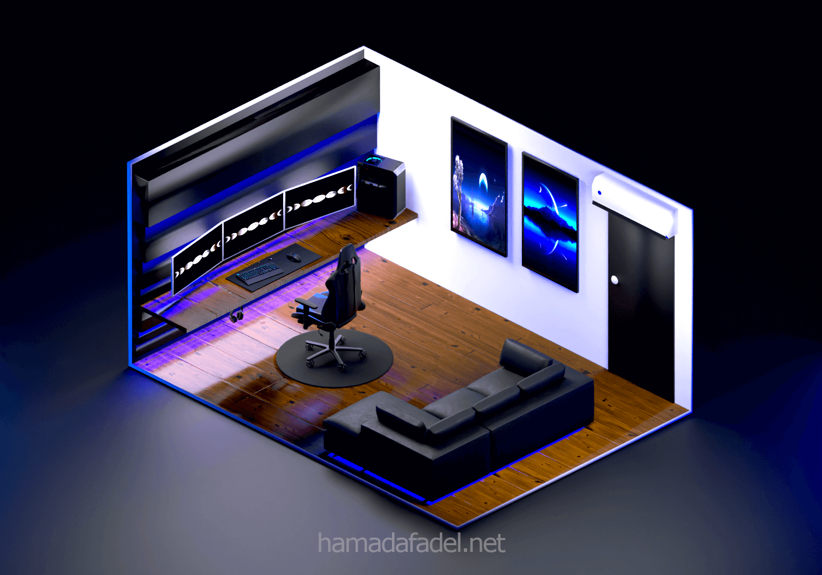 Example of RGB Blue Style Gaming Setup Design!