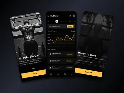 Workout App dark theme gym mobile app design training ui ui design workout