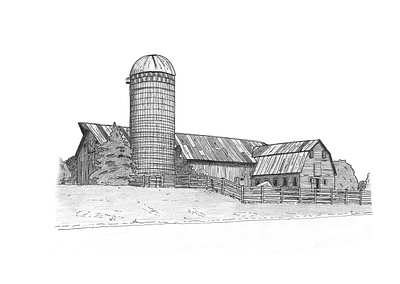 Farm architecture artwork design drawing illustration inkpen picture sketch