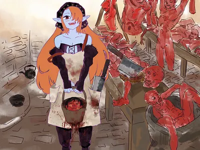 Viscera anime art character cute girl design character drawing ghoul gore illustration scary