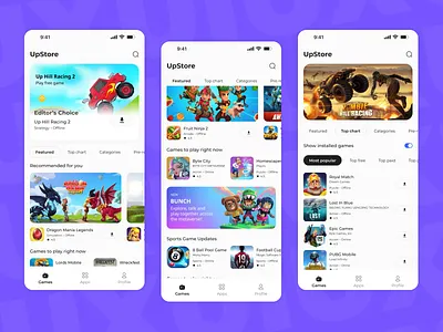 UpStore - Mobile Store App Design app design app store app ui app ux appstore appstore ui creative ui design game ui mobile app play store playstore ui ui design ux ux design web design