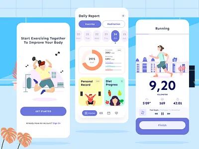 Lyfestyle - Mobile App Design app branding design gym illustration ios lifestyle mobile mobileapp running ui ux weightlifting
