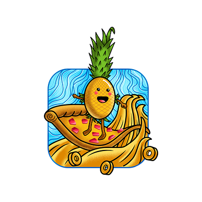 Pineapple pizza character design illustration illustrator ocean pineapple pizza pizza surf waves