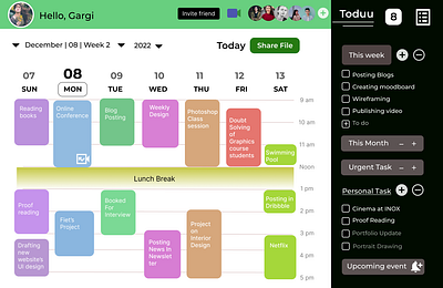 Calender ui in a personal task management platform branding design ui ux