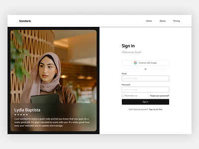 Sign In Page clean comment dailyui design figma flat landing log in logo minimal modal review saas sign in testimonial ui ux web website