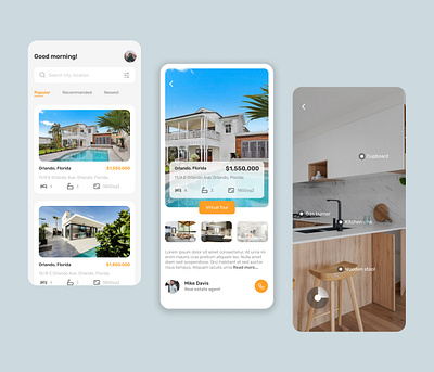 Real estate virtual reality mobile app UI design 3d animation app design clean ui explore figma inspiration motion graphics new design property agent app property buy sell app real estate real estate app ui uiux ux uxdesign virtual reality app vr vr app