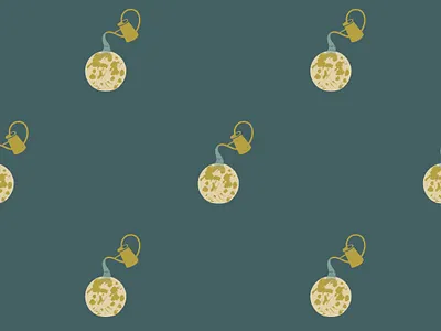 Dreamcore Moonwater baby children garden grow hand drawn illustration kid lunar moon night pattern print repeat water watering can