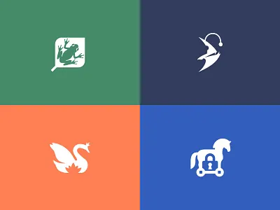 4 Logo Designs With Animals (Logofolio 2022) angler fish animals brand branding fish frog graphic design illustration leaf logo mark negative space swan trojan horse vector water lily