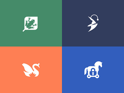 4 Logo Designs With Animals (Logofolio 2022) angler fish animals brand branding fish frog graphic design illustration leaf logo mark negative space swan trojan horse vector water lily