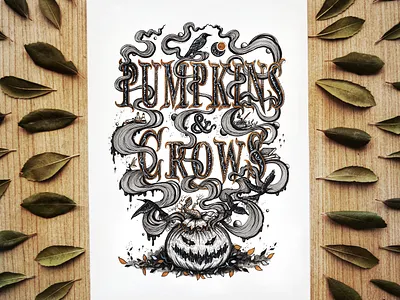 Pumpkins & Crows art artwork branding crows design drawing galaxy art graphic design halloween handmade illustration letter art lettering line art logo melpomeni chatzipanagiotou nature pen and ink pumpkins typography