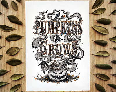 Pumpkins & Crows art artwork branding crows design drawing galaxy art graphic design halloween handmade illustration letter art lettering line art logo melpomeni chatzipanagiotou nature pen and ink pumpkins typography