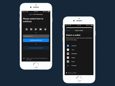 Onboarding to NFT Marketplace app blockchain crypto dailyui dapp decentralized app design mobile ui nft onboarding sign in ui ux web3 web3.0