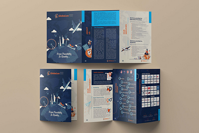 Tri-fold Flyer Design for Globalex abroad branding brochure creative design digital illustration education flat flyer illustration illustration digital leaflet marketing minimal promotion study tri fold vector