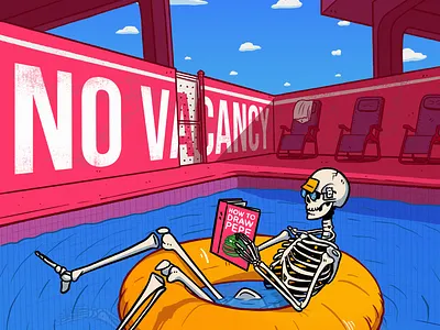 The Grand Resort Hotel comic fun illustration skeleton skull