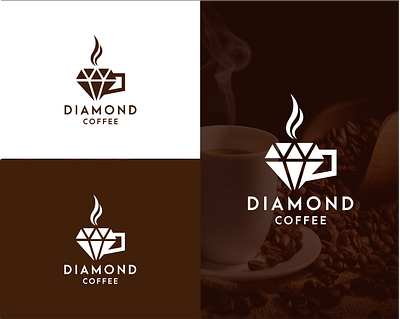 DIAMOND COFFEE LOGO beverages brown cafe logo cafeteria coffee logo coffeeshop logo creative diamond coffee logo diamond logo modern coffee logo professional coffee logo unique coffee logo