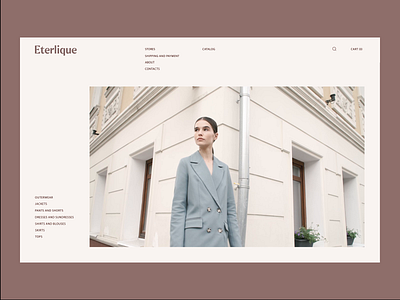 Eterlique: main page interactions animation beige catalog cloth clothing brand design e commerce fashion main page minimal outfit product shopping store style ui ux web women