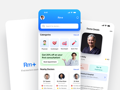 Medical App Clean UI Design app appdesign blue cleanui design doctorapp doctorappui health healthcareapp hospital medical medicalapp medicalhealth minimalist moderndesign trending ui uiux ux webapp