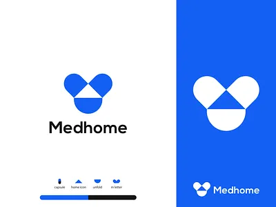 Medhome Logo Branding. brand identity branding capsul design doctor hospital illustration logo logo designer logo folio mark medical logo medicine minimal nursing people pharma simple unfold vector