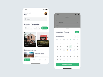 Nature-Based Travel App 2022 activities adventure app booking design eco green holiday hospitality lodging minimalism mobile nature stays tourism travel trip ui vacation