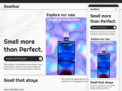 Smellbar /Perfume/Responsive/landing page/mobile screen/ beauty clean cosmetic design fragrance graphic design herosection landingpage mobile screen perfume product responsive scent screen smell typography ux vector webpage website