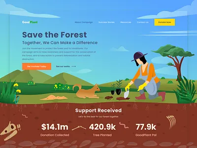 GoodPlant Charity for The Forest - Landing Page Website Design app charity design forest fundtraise graphic design illustration landing page landingpage non profit organization plant tree ui ux