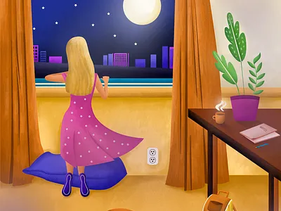 The moon 2d art artwork colorful creative design digital digital art digital illustration digitalart girl graphic design home illustration illustration art illustrator moon photoshop woman