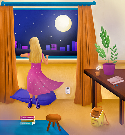 The moon 2d art artwork colorful creative design digital digital art digital illustration digitalart girl graphic design home illustration illustration art illustrator moon photoshop woman