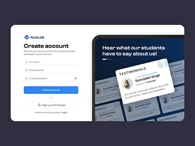Login page redesign - Acciojob create account design login new account register sign in sign up ui ux webapp website