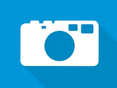 long shadow logo blue camera rangefinder