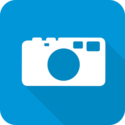 long shadow logo blue camera rangefinder
