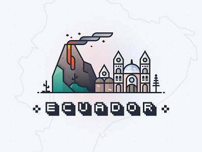 Ecuador Illustration 8 bit badge cathedral clean crest design drawing figma geometric graphic design illustration logo nature simple travel vector volcano