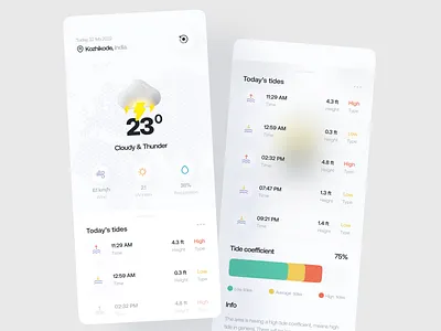 Ocean Tides App air app clean ui climate app dashboard forecast app glassmorphism minimal mobile morning ocean app oxygen sea app sunset temperature tides app ui ux weather app
