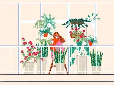 Plants balcony balcony botanic branding character design digital illustration logo person plants texture ui