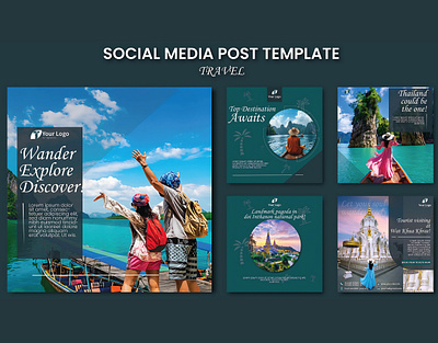 Travel Social Media Post Templates ✈️ adobe illustrator adobe photoshop advertising branding design graphic design graphic designer illustration instagram instagram post instagram story lamia akter social media social media post social media post template travel ui